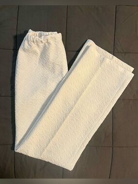 Vintage White Textured Wide-Leg Pants